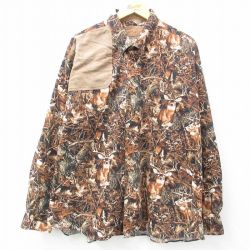 【50%OFF】XL★古着 長袖 シャツ メンズ シカ ヒジ当て 大きいサイズ コットン ボタンダウン 茶他 ブラウン 25feb26 中古 トップス