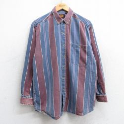 L★古着 FADED GLORY 長袖 シャツ メンズ 00年代 00s コットン ボタンダウン 薄紺他 ネイビー ストライプ 【spe】 25feb26 中古 トップス