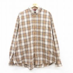 XL★古着 ラングラー Wrangler 長袖 シャツ メンズ 大きいサイズ コットン ボタンダウン 茶他 ブラウン チェック 25feb26 中古 トップス