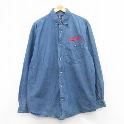 XL★古着 長袖 シャツ メンズ grand コットン ボタンダウン 紺 ネイビー デニム 25feb26 中古 トップス