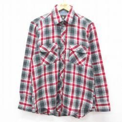 【50%OFF】M★古着 長袖 シャツ メンズ 90年代 90s 赤他 レッド チェック 25feb27 中古 トップス