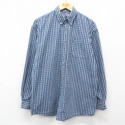 XL★古着 長袖 シャツ メンズ 00年代 00s コットン ボタンダウン 紺他 ネイビー チェック 25feb27 中古 トップス