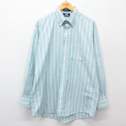 【50%OFF】XL★古着 長袖 シャツ メンズ 90年代 90s 大きいサイズ ロング丈 ボタンダウン 薄紺他 ネイビー ストライプ 25feb27 中古 トップス