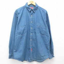 XL★古着 マルボロ 長袖 シャツ メンズ 90年代 90s ロング丈 コットン USA製 紺 ネイビー デニム 25feb27 中古 トップス