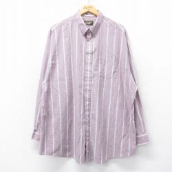 XL★古着 長袖 シャツ メンズ 90年代 90s 大きいサイズ ロング丈 USA製 紫系他 パープル ストライプ 25feb27 中古 トップス