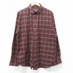 【20%OFF】XL★古着 バンヒューセン 長袖 シャツ メンズ ボタンダウン エンジ他 チェック 25feb27 中古 トップス
