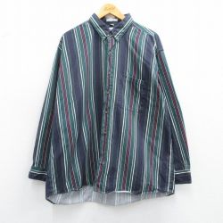 XL★古着 長袖 シャツ メンズ 00年代 00s 大きいサイズ コットン ボタンダウン 紺他 ネイビー ストライプ 25feb28 中古 トップス