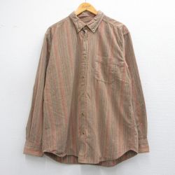 L★古着 TERRITORY AHEAD 長袖 シャツ メンズ コーデュロイ コットン ボタンダウン 茶他 ブラウン ストライプ 25feb28 中古 トップス