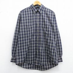 L★古着 バンヒューセン 長袖 シャツ メンズ 00年代 00s ボタンダウン 紺他 ネイビー チェック 25feb28 中古 トップス