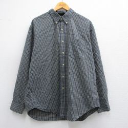 【50%OFF】XL★古着 長袖 シャツ メンズ 大きいサイズ ロング丈 コットン ボタンダウン 紺他 ネイビー チェック 25feb28 中古 トップス