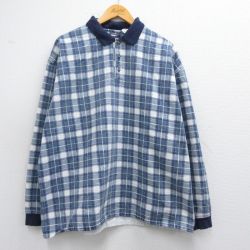 XL★古着 FADED GLORY 長袖 ポロ シャツ メンズ 大きいサイズ コットン 紺他 ネイビー チェック 25feb28 中古 トップス