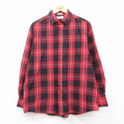 L★古着 長袖 シャツ メンズ 90年代 90s赤他 レッド チェック 25mar01 中古 トップス