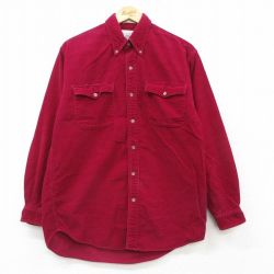 M★古着 長袖 シャツ メンズ 90年代 90s コーデュロイ コットン ボタンダウン エンジ 25mar01 中古 トップス