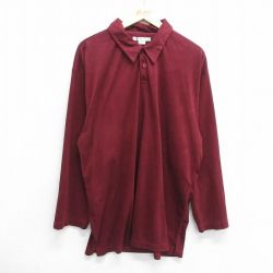 XL★古着 長袖 ポロ シャツ メンズ ロング丈 エンジ 25mar01 中古 トップス