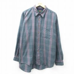 XL★古着 長袖 シャツ メンズ 90年代 90s 大きいサイズ コットン 緑他 グリーン チェック 25mar01 中古 トップス