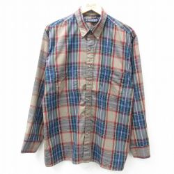 XL★古着 バンヒューセン 長袖 シャツ メンズ 90年代 90s ボタンダウン 茶他 ブラウン チェック 25mar01 中古 トップス