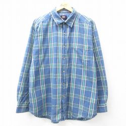 XL★古着 FADED GLORY 長袖 シャツ メンズ 大きいサイズ コットン 薄紺他 ネイビー チェック 25mar01 中古 トップス