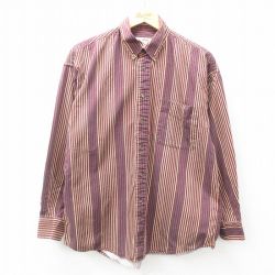 XL★古着 長袖 シャツ メンズ 00年代 00s コットン ボタンダウン 赤紫他 ストライプ 【spe】 25mar01 中古 トップス
