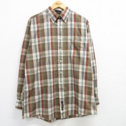 XL★古着 長袖 シャツ メンズ 00年代 00s 大きいサイズ ロング丈 ボタンダウン ベージュ他 カーキ チェック 25mar03 中古 トップス