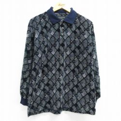 L★古着 長袖 ポロ シャツ メンズ パイル地 緑他 グリーン 25mar03 中古 トップス