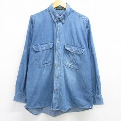 XL★古着 ボストントレーダーズ 長袖 シャツ メンズ 00年代 00s 大きいサイズ コットン ボタンダウン 紺 ネイビー デニム 【spe】 25mar03 中古 トップス