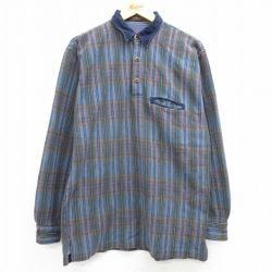 アリゾナジーンズ 長袖ポロシャツ ネイビーチェック M | 古着