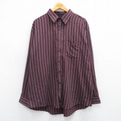 XL★古着 バンヒューセン 長袖 シャツ メンズ 大きいサイズ 紫 パープル ストライプ 25mar04 中古 トップス