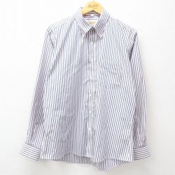 L★古着 長袖 シャツ メンズ 90年代 90s オックスフォード ボタンダウン USA製 紺他 ネイビー ストライプ 25mar05 中古 トップス