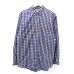 L★古着 ラングラー Wrangler 長袖 シャツ メンズ ボタンダウン 紺他 ネイビー チェック 25mar05 中古 トップス
