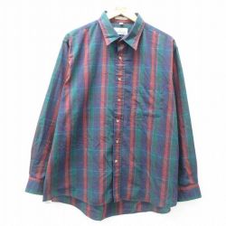 XL★古着 バンヒューセン 長袖 シャツ メンズ 90年代 90s 大きいサイズ 緑他 グリーン チェック 25mar05 中古 トップス