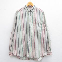 L★古着 ラングラー Wrangler 長袖 シャツ メンズ 00年代 00s ボタンダウン 薄ベージュ他 カーキ ストライプ 25mar05 中古 トップス