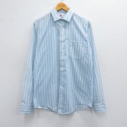【50%OFF】L★古着 長袖 シャツ メンズ 90年代 90s 薄紺他 ネイビー ストライプ 25mar05 中古 トップス