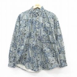 L★古着 長袖 シャツ メンズ 00年代 00s コットン ボタンダウン 紺他 ネイビー 25mar06 中古 トップス