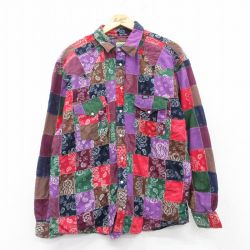 【50%OFF】L★古着 長袖 ウエスタン シャツ メンズ 90年代 90s ペイズリー柄 パッチワーク コットン 紫他 パープル チェック 【spe】 25mar06 中古 トップス