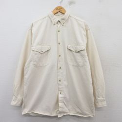 XL★古着 長袖 シャツ メンズ 00年代 00s ボタンダウン 生成り デニム 25mar06 中古 トップス
