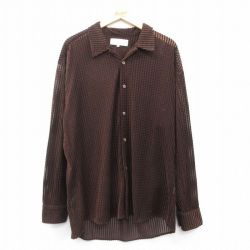 L★古着 長袖 シャツ メンズ ロング丈 茶 ブラウン 25mar06 中古 トップス
