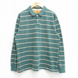 L★古着 オールドネイビー 長袖 ポロ シャツ メンズ 00年代 00s 緑他 グリーン ボーダー 25mar07 中古 トップス