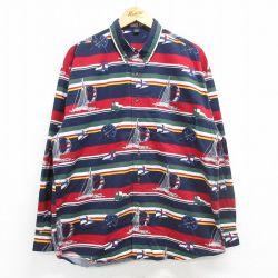 【50%OFF】XL★古着 長袖 シャツ メンズ 00年代 00s ヨット コットン ボタンダウン 紺他 ネイビー 25mar08 中古 トップス