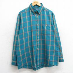 L★古着 長袖 シャツ メンズ 90年代 90s ボタンダウン USA製 青緑他 チェック 25mar10 中古 トップス