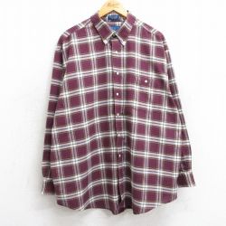 【50%OFF】XL★古着 タウンクラフト 長袖 シャツ メンズ 90年代 90s 大きいサイズ ボタンダウン エンジ他 チェック 25mar10 中古 トップス