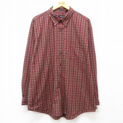 XL★古着 バンヒューセン 長袖 シャツ メンズ 大きいサイズ ボタンダウン 赤他 レッド チェック 25mar11 中古 トップス