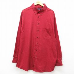 【50%OFF】XL★古着 長袖 シャツ メンズ ヘリンボーン 大きいサイズ ロング丈 ボタンダウン 赤 レッド 25mar11 中古 トップス