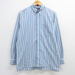 L★古着 長袖 シャツ メンズ 90年代 90s コットン ボタンダウン 薄紺他 ネイビー ストライプ 25mar11 中古 トップス