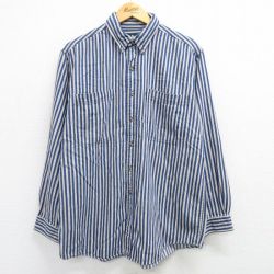 XL★古着 長袖 シャツ メンズ 90年代 90s コットン ボタンダウン 紺他 ネイビー ストライプ 25mar11 中古 トップス