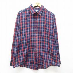 XL★古着 長袖 シャツ メンズ 80年代 80s 大きいサイズ 紺他 ネイビー チェック 25mar11 中古 トップス