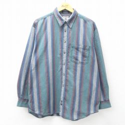 XL★古着 リー Lee 長袖 シャツ メンズ 00年代 00s 大きいサイズ コットン 薄緑他 グリーン ストライプ 【spe】 25mar12 中古 トップス