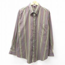 XL★古着 バンヒューセン 長袖 シャツ メンズ 00年代 00s 大きいサイズ ロング丈 緑他 グリーン ストライプ 25mar12 中古 トップス
