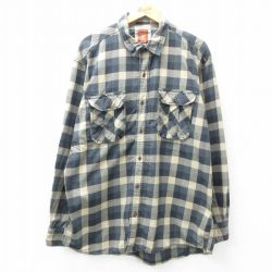 XL★古着 レッドヘッド 長袖 シャツ メンズ 大きいサイズ ロング丈 コットン 紺他 ネイビー チェック 25mar12 中古 トップス