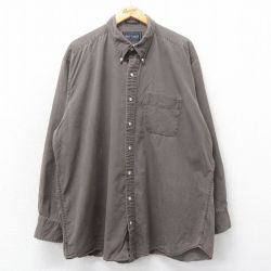 XL★古着 長袖 シャツ メンズ 00年代 00s 大きいサイズ ロング丈 コットン ボタンダウン こげ茶 ブラウン 25mar12 中古 トップス