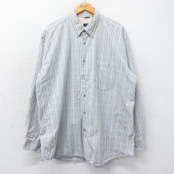 XL★古着 IZOD 長袖 シャツ メンズ 大きいサイズ ロング丈 コットン ボタンダウン 白他 ホワイト チェック 25mar12 中古 トップス